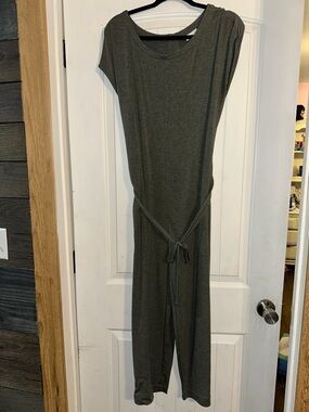 J. Jill Olive Green Short-Sleeve Jumpsuit with Waist Tie